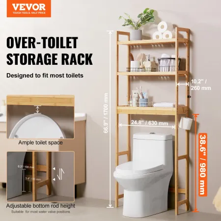 over toiletopbevaring, 3-trins justerbar over toilet
