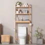 VEVOR Over the Toilet Storage, 3-Tier Adjustable Over Toilet Bathroom Organizer, Bamboo Storage Shelf Rack with 3 Hooks, Freesta