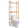 Over the Toilet Storage, 3-Tier Adjustable Over Toilet Bathroom Organizer, Bamboo Storage Shelf Rack with 3 Hooks, Freestanding 