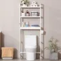 Over the Toilet Storage, 3-Tier Adjustable Over Toilet Bathroom Organizer, Bamboo Storage Shelf Rack with 3 Hooks, Freestanding 