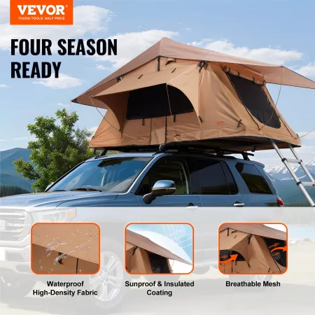 Rooftop Tent Hard Shell, Naturnest Rooftop Tent Hardshell for 2-3 Person, Folding Hard Shell Roof Top Tent with Telescopic Ladde