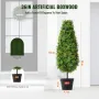 Artificial Boxwood Topiary Tree, 36 inch Tall (2 Pieces), Faux Topiary Trees, Green Faux Plant w/ Extra Leaves & Pot & Small Dec