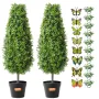 VEVOR Artificial Boxwood Topiary Tree, 36 inch Tall (2 Pieces), Faux Topiary Trees, Green Faux Plant w/ Extra Leaves & Pot & Sma