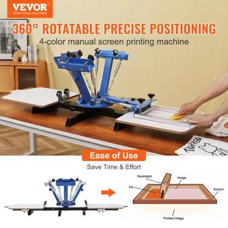 Screen Printing Machine, 4 Color 2 Station 360° Rotable Silk Screen Printing Press, 21.2x17.7in / 54x45cm Screen Printing Press,