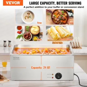 VEVOR Commercial Food Warmer 18L Bain Marie 1200W Electric Buffet Warmer Steam Table Food Warmer Countertop Stainless Steel Food