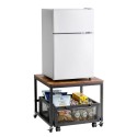 Mini Fridge Stand 198lbs with Storage Cart & Swivel Wheels Light Brown