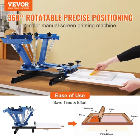 Screen Printing Machine, 4 Color 1 Station 360° Rotable Silk Screen Printing Press, 21.2x17.7in / 54x45cm Screen Printing Press,