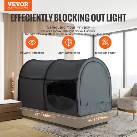 4 Doors Bed Tent Breathable Tent Light Blackout with 0.28 in Fiber Poles 190x137x119cm