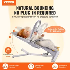 VEVOR Baby Bouncer, Folding Bouncer Seat for Babies 0-9 Months, Newborn Bouncer Chair with 2 Reclining Angles & Rotatable Toy Ba