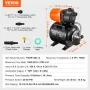 VEVOR 745 W(1 HP) Shallow Well Pump with Pressure Tank, 63 L/min(1000 GPH), Automatic Irrigation Water Booster Pump with 50 m(16
