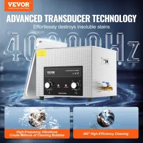 VEVOR 15L Ultrasonic Cleaner with Heater Timer & Basket, Professional Digital Sonic Cavitation Machine, 360W Cleaning Machine fo