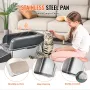 Cat Litter Box, 6 inches Deep, XL Extra Large Stainless Steel Cat Litter Box with Scoop, Wide Filtering Foot Board & High Sides,