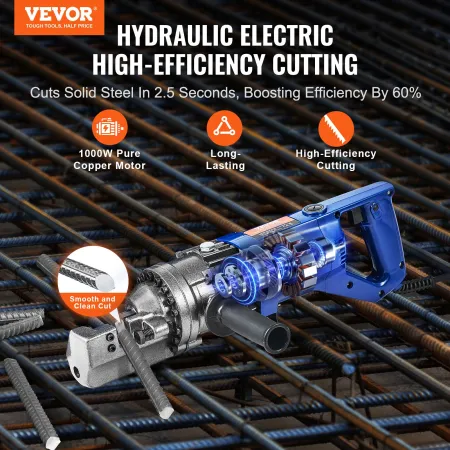 VEVOR Electric Hydraulic Rebar Cutter, 1000W Portable Rebar Cutter, Cutting up to 5/8 Inch (4-16mm) 5 Rebar within 2 Seconds, Hi