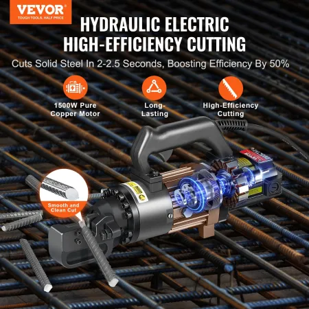 Electric Hydraulic Rebar Cutter, 1500W Portable Rebar Cutter, Cutting up to 7/8 Inch 7 4-22mm Rebar within 2.5 Seconds, High Pow