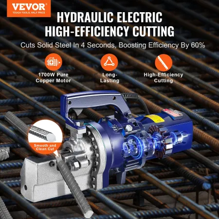 Electric Hydraulic Rebar Cutter, 1700W Portable Rebar Cutter, Cutting up to 1 Inch 8 (5-25mm) Rebar within 4 Seconds, High Power
