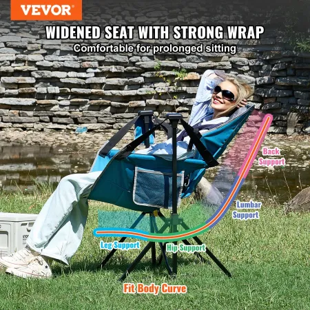 VEVOR Reclining Camping Chair, 300 lbs Load Camping Hammock Chair, Rocking Lounge Folding Chair with Cup Holder Storage Bag Head