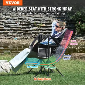 VEVOR Reclining Camping Chair, 300 lbs Load Camping Hængekøje Stol, Gynge Lounge Foldestol med Kopholder Opbevaringspose Hoved