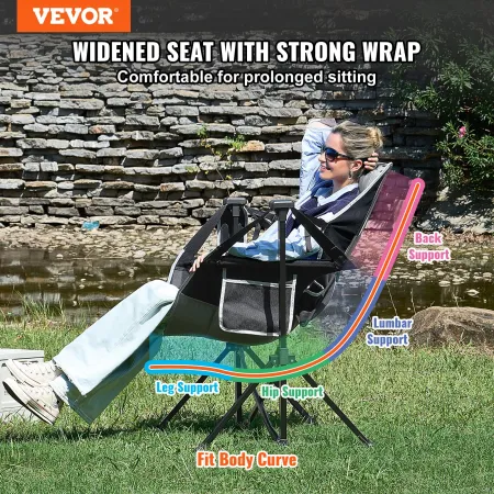 VEVOR Reclining Camping Chair, 300 lbs Load Camping Hammock Chair, Rocking Lounge Folding Chair with Cup Holder Storage Bag Head
