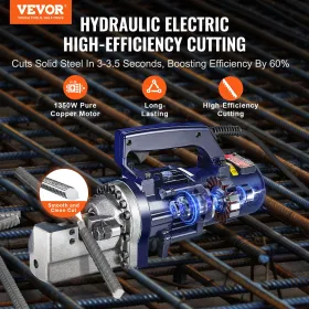 VEVOR Electric Hydraulic Rebar Cutter, 1350W Portable Rebar Cutter, Cutting up to 7/8 Inch 7 (4-22mm) Rebar within 3.5 Seconds, 