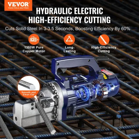 Electric Hydraulic Rebar Cutter, 1350W Portable Rebar Cutter, Cutting up to 7/8 Inch 7 (4-22mm) Rebar within 3.5 Seconds, High P