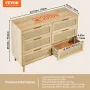 VEVOR 6 Drawer Rattan Dresser, Boho Dresser, Rattan Chest of Drawers with Spacious Storage, Natural Rattan Dresser for Bedroom, 