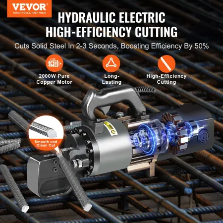 VEVOR Electric Hydraulic Rebar Cutter, 2000W Portable Rebar Cutter, Cutting up to 1 Inch 8 4-25mm Rebar within 3.5 Seconds, High