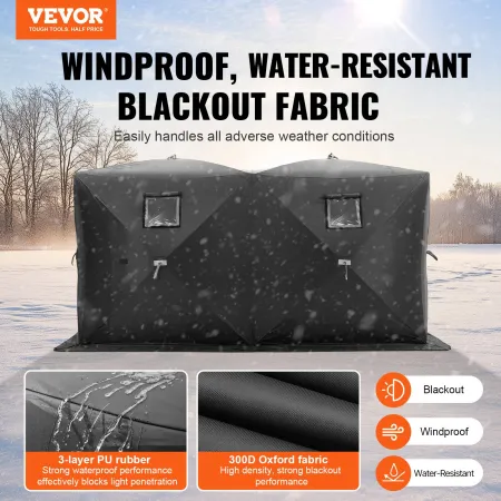VEVOR Portable Ice Shelter, 6-8 Person Pop-Up Ice Fishing Tent, 70 Square Feet Fishable Area, Ice Shanty for Winter Fishing, Wat