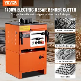 2-in-1 Electric Rebar Bender, 1700W Portable Hydraulic Rebar Bending Machine, 3 Bending Angle up to 1 Inch 8 (4-25mm) within 4 S