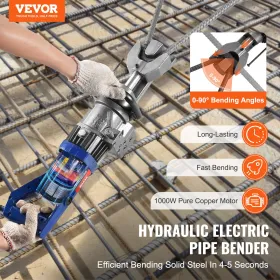 VEVOR elektrisk hydraulisk armeringsjernsbøjer, 1000 W bærbar armeringsjernsbukkemaskine, bøjning op til 5/8 tomme 5 (6-16 mm)