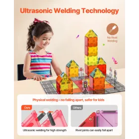 Magnetic Tiles, 56 PCS Magnetic Road Building Blocks for Kids, Magnet Building Set with Storage Bag, STEM Sensory Educational Ci
