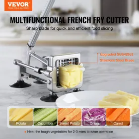French Fry Cutter, Potato Slicer with 1/2-Inch and 3/8-Inch Stainless Steel Blades, Manual Potato Cutter Chopper with Suction Cu