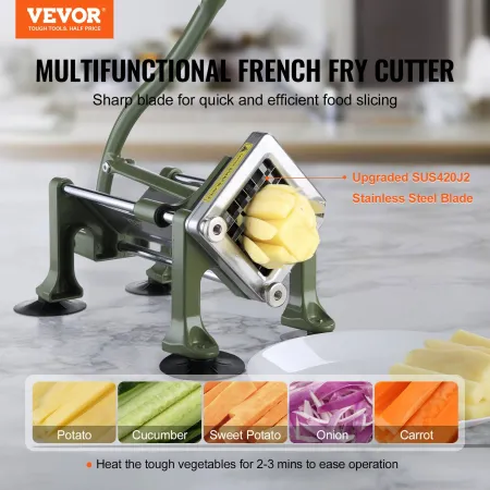 French Fry Cutter, Potato Slicer with 1/2-Inch Stainless Steel Blade, Manual Potato Cutter Chopper with Suction Cups, Great for 
