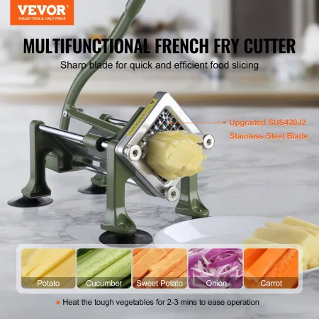 VEVOR French Fry Cutter, Potato Slicer with 1/2" 3/8" 1/4" Stainless Steel Blades, Manual Potato Cutter Chopper with Suction Cup