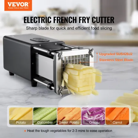 Electric French Fry Cutter, Potato Slicer with 1/2-Inch and 3/8-Inch Stainless Steel Blades, Potato Cutter Chopper w/ Anti-slip 