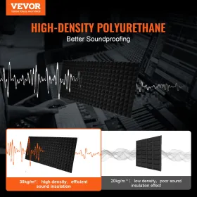 VEVOR Acoustic Foam Panels, 4 Pack 48 x 24 x 2 inches, Pyramid Designed Soundproof Wall Panels,Fire-Resistant Acoustic Panels,So