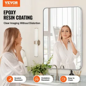 vægmonteret makeup-spejl, 0,15" tykt, 22" x 30" spejl med ramme