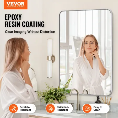 VEVOR Wall Mounted Makeup Mirror, 0.15" Thick, 22" x 30" Mirror with Aluminium Alloy Frame & Explosion-Proof Film, Scratch-Resis