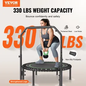 Foldable Mini Trampoline, 40 Inch Fitness Rebounder, Max Load 330lbs Exercise Trampoline, Stable & Quiet Trampoline with 4 Level
