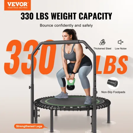 VEVOR Foldable Mini Trampoline, 40 Inch Fitness Rebounder, Max Load 330lbs Exercise Trampoline, Stable & Quiet Trampoline with 4