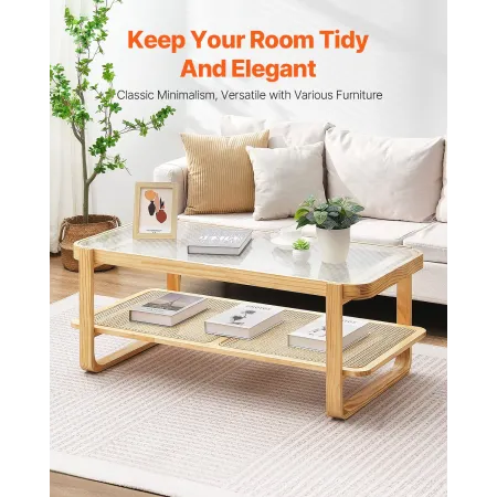 Rattan sofabord, rektangel Rattan vævet træ sofabord med hærdet