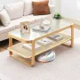 Rattan Coffee Table, Rectangle Rattan Woven Wood Coffee Table with Tempered Glass Top, 45-Inch Modern Boho Storage Coffee Table 