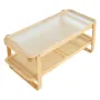 Rattan Coffee Table, Rectangle Rattan Woven Wood Coffee Table with Tempered Glass Top, 45-Inch Modern Boho Storage Coffee Table 
