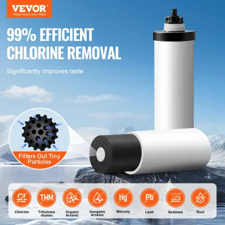 VEVOR Gravity-fed Water Filter System, 2.25G 304 Stainless-Steel Countertop Water Filtration System, Reduces Lead and up to 99% 