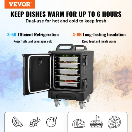 VEVOR Insulated Food Pan Carrier, 81 Qt Hot Box for Catering, Food Box Carrier with Double Buckles, Front Loading Food Warmer wi