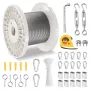 VEVOR Wire Rope Kit, 1/8" 100 ft 304 rustfrit stålkabel med 59 tilbehør, 650 lbs brudstyrke, 7x7 tråde konstruktion