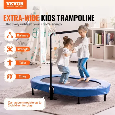 VEVOR børnetrampolin, 56x36 tommer indendørs udendørstrampolin, foldbar minitrampolin med håndtag, rebounder-trampolin til Todd