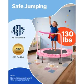 36" Kids Trampoline, 3FT Indoor Outdoor Trampoline, Foldable Mini Trampoline with Handle, Rebounder Trampoline for Toddlers, Bir