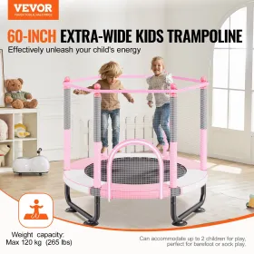 VEVOR 60" børnetrampolin, 5FT indendørs udendørs trampolin, minitrampolin for småbørn til fritidsbrug med sikkerhedsnet og bask