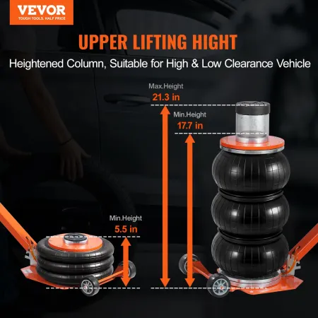 VEVOR Air Jack, 3 Ton/6600 lbs, 1-6S Pneumatic Lifting Jack with Heightened Column & Adjustable Handle, Compact, Easy-to-Lift & 