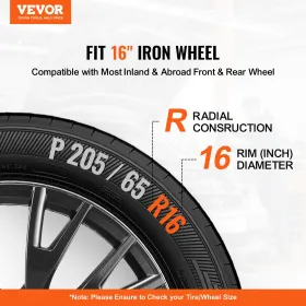 VEVOR Wheel Rim Cover Hubcaps, 16 in Diameter, Sturdy & Durable Scratch-Resistant Hubcap with Snap & Valve Nozzle Hole, ABS & PC